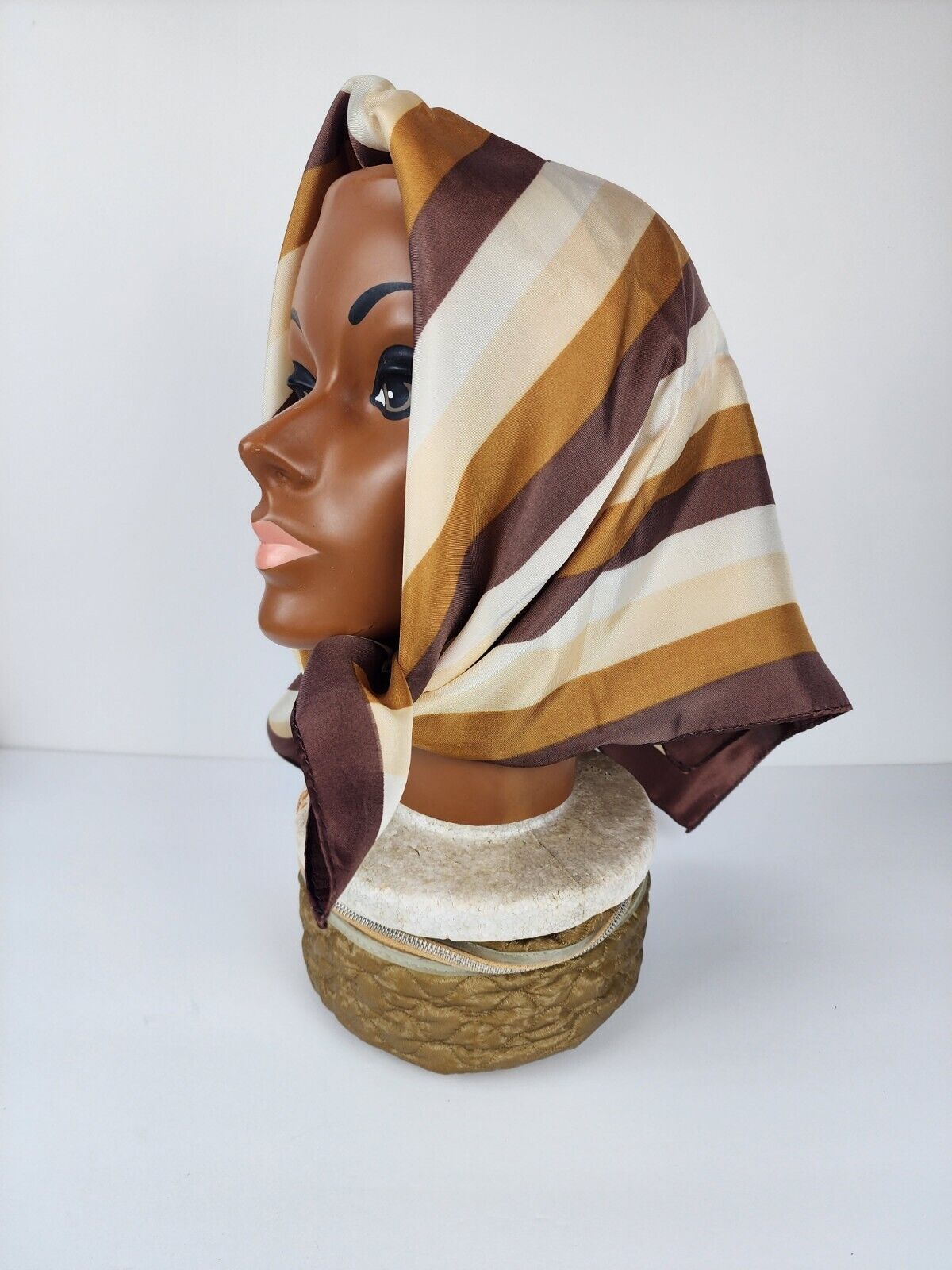 Vintage 1970's Brown, Tan Silk Head Scarf Square … - image 2