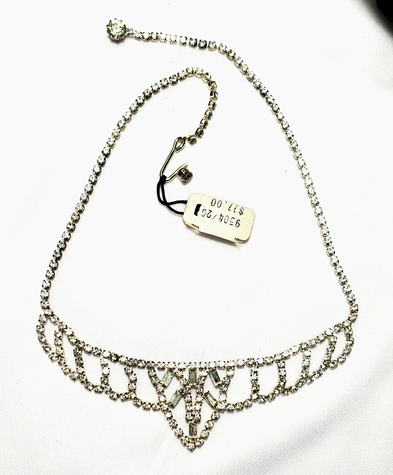 Vintage Silver Rhinestone Necklace NWT 17" Adjust… - image 1