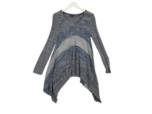 Cupio Women’s Med Sweater Gray Stripe Shark Bite … - image 1