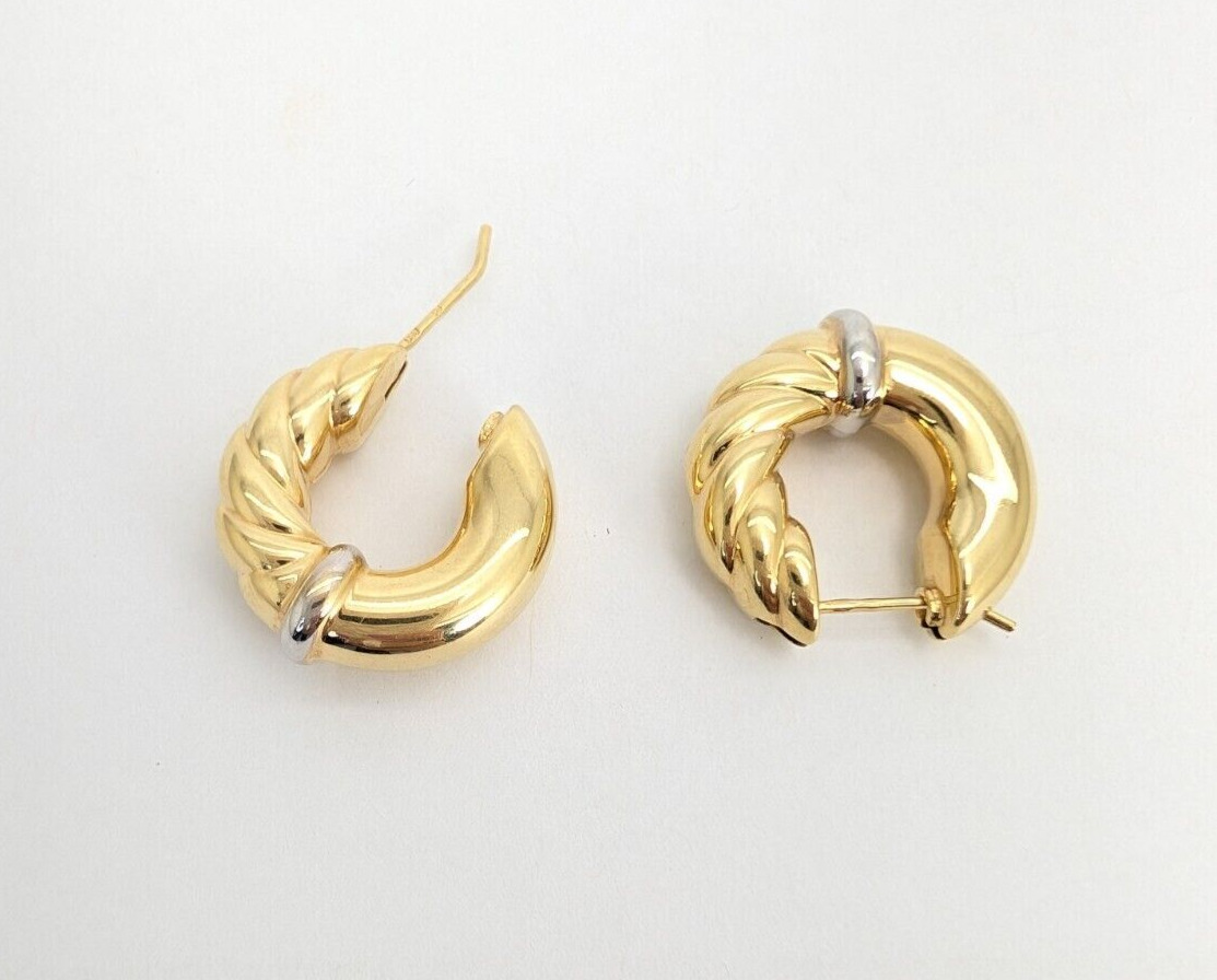 14K Two-tone Gold 3/4" Ribbed Polished Hoop Earri… - image 7