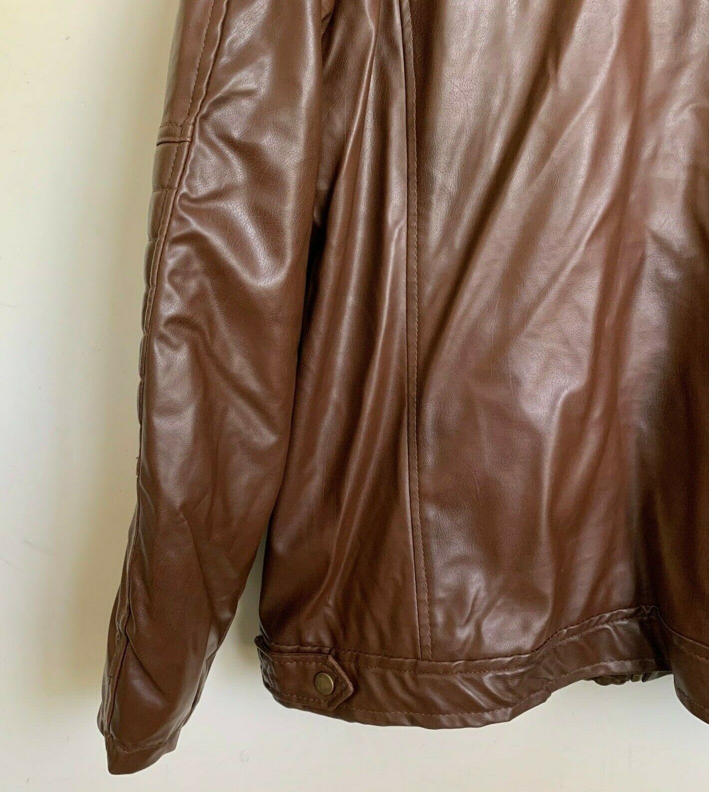 Yoki Mens Moto Jacket Brown Faux Leather Zip Pock… - image 6