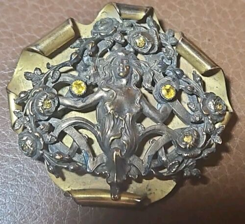 RARE Antique 1910s French ART NOUVEAU Broach Silv… - image 1