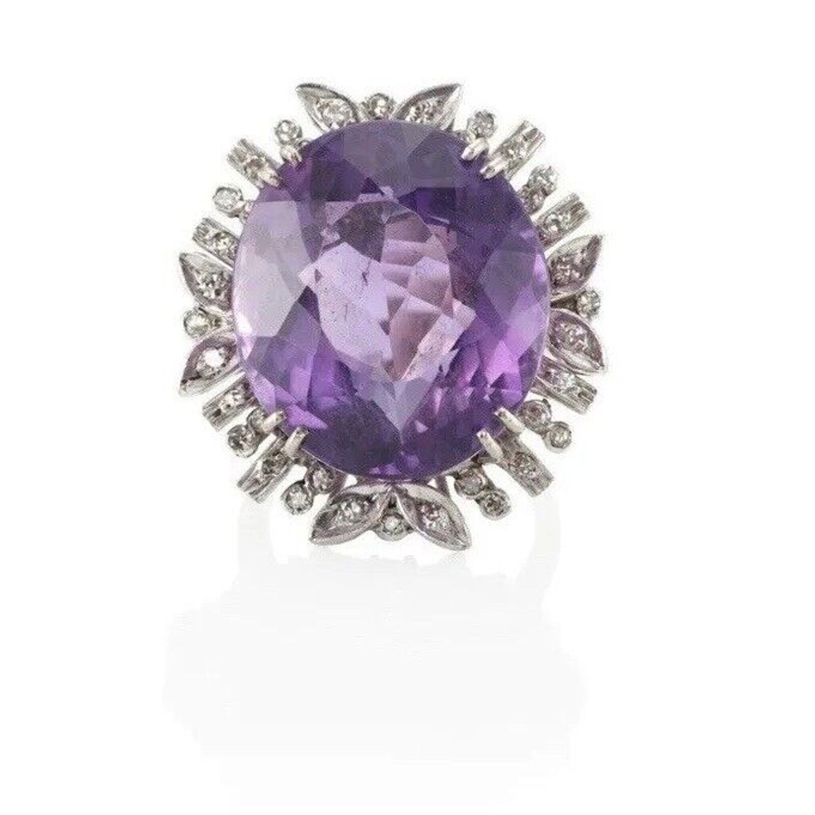 The 18k white gold diamond out amethyst ring - image 1