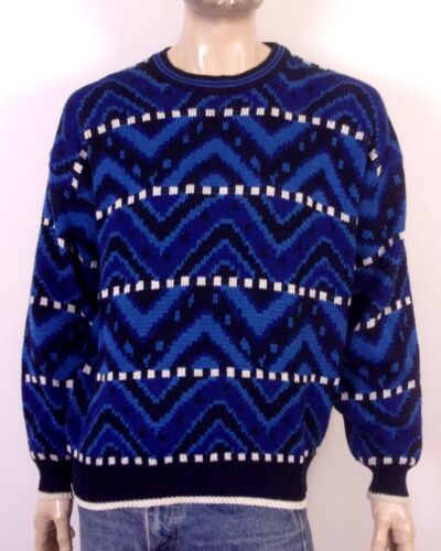 vintage 80s 90s McGregor Blue Wild Abstract Knit … - image 1