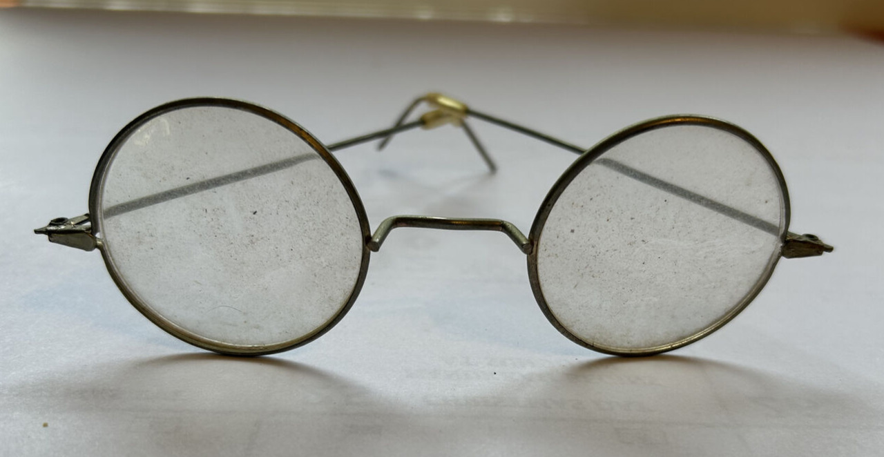 Antique Gold Tone Metal Round Wire Glasses Eye Gl… - image 1