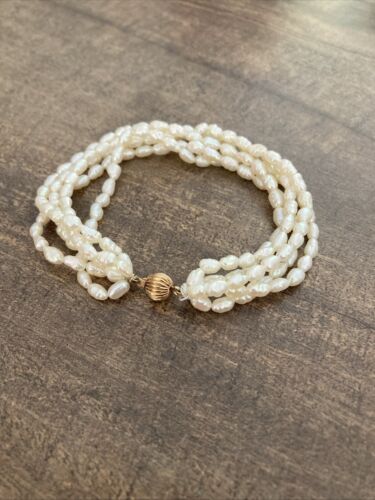 14k Rice Pearl 5 Strand Bracelet Beautiful!