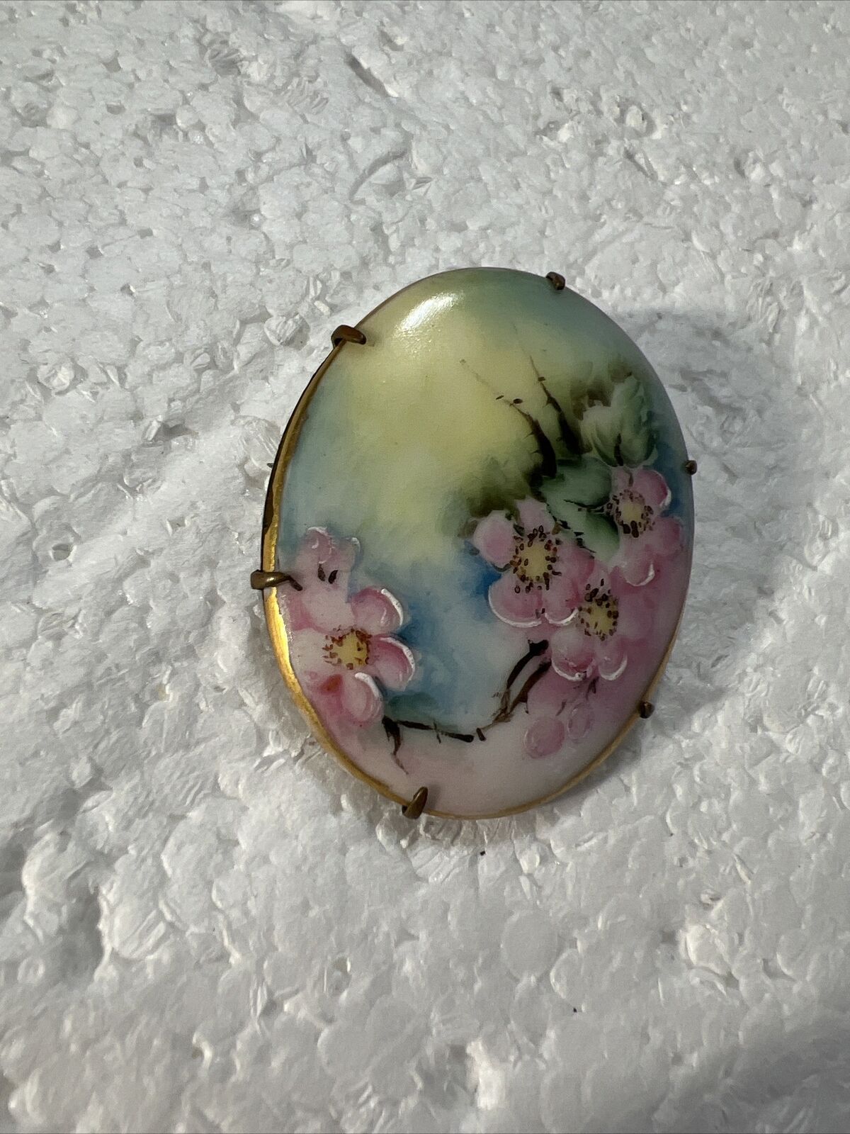 Victorian Hand Painted Porcelain Flowered Brooch - image 2