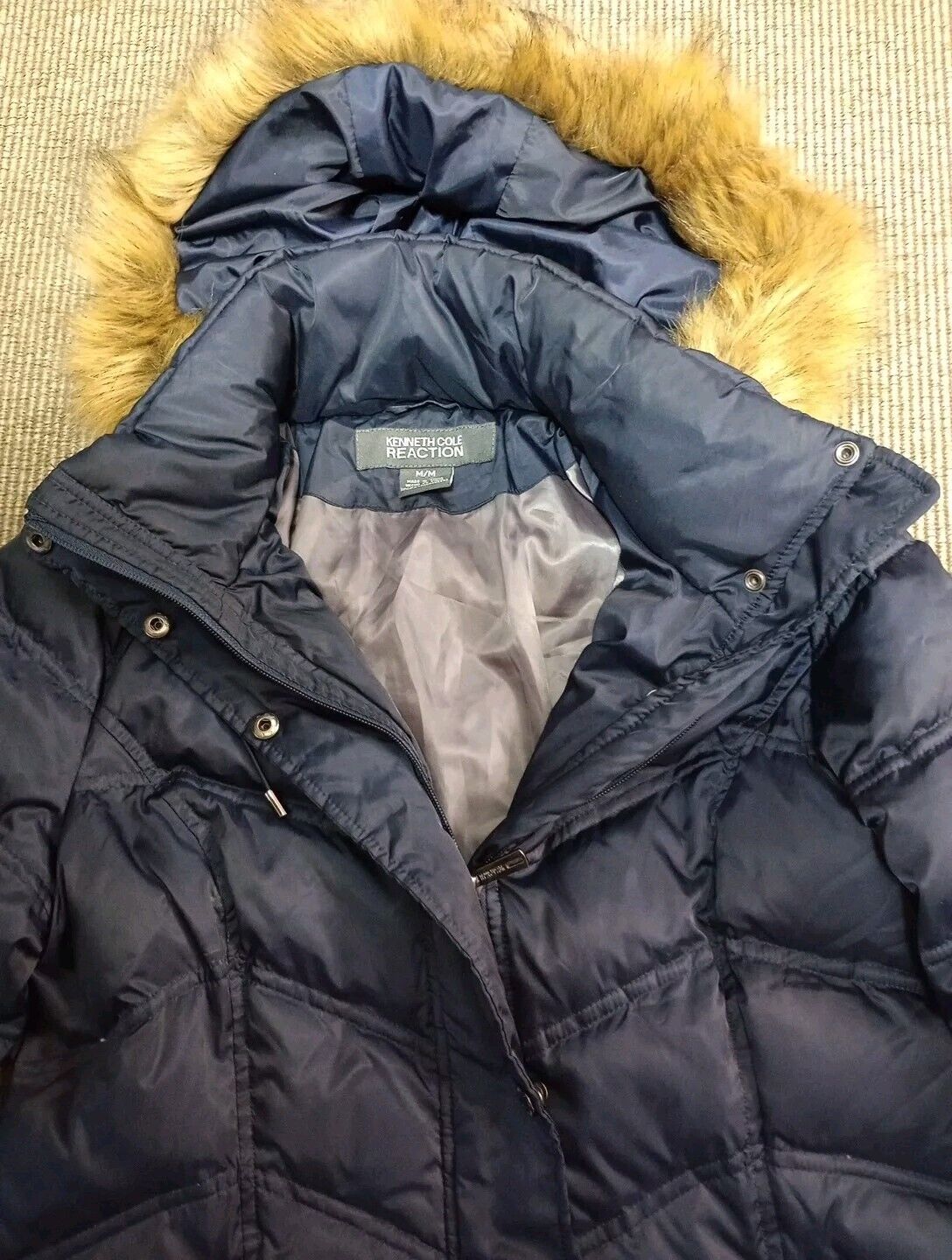 Kenneth Cole Chevron Down Parka Jacket Navy Faux … - image 6