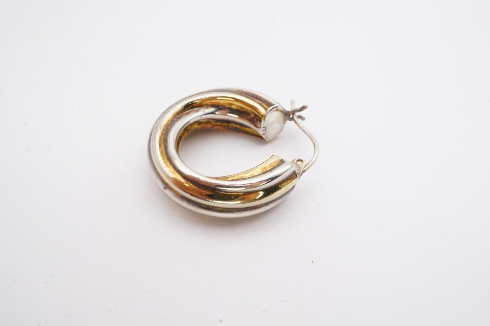 Sterling Silver 925 Hoop Earrings Two Tone - image 7