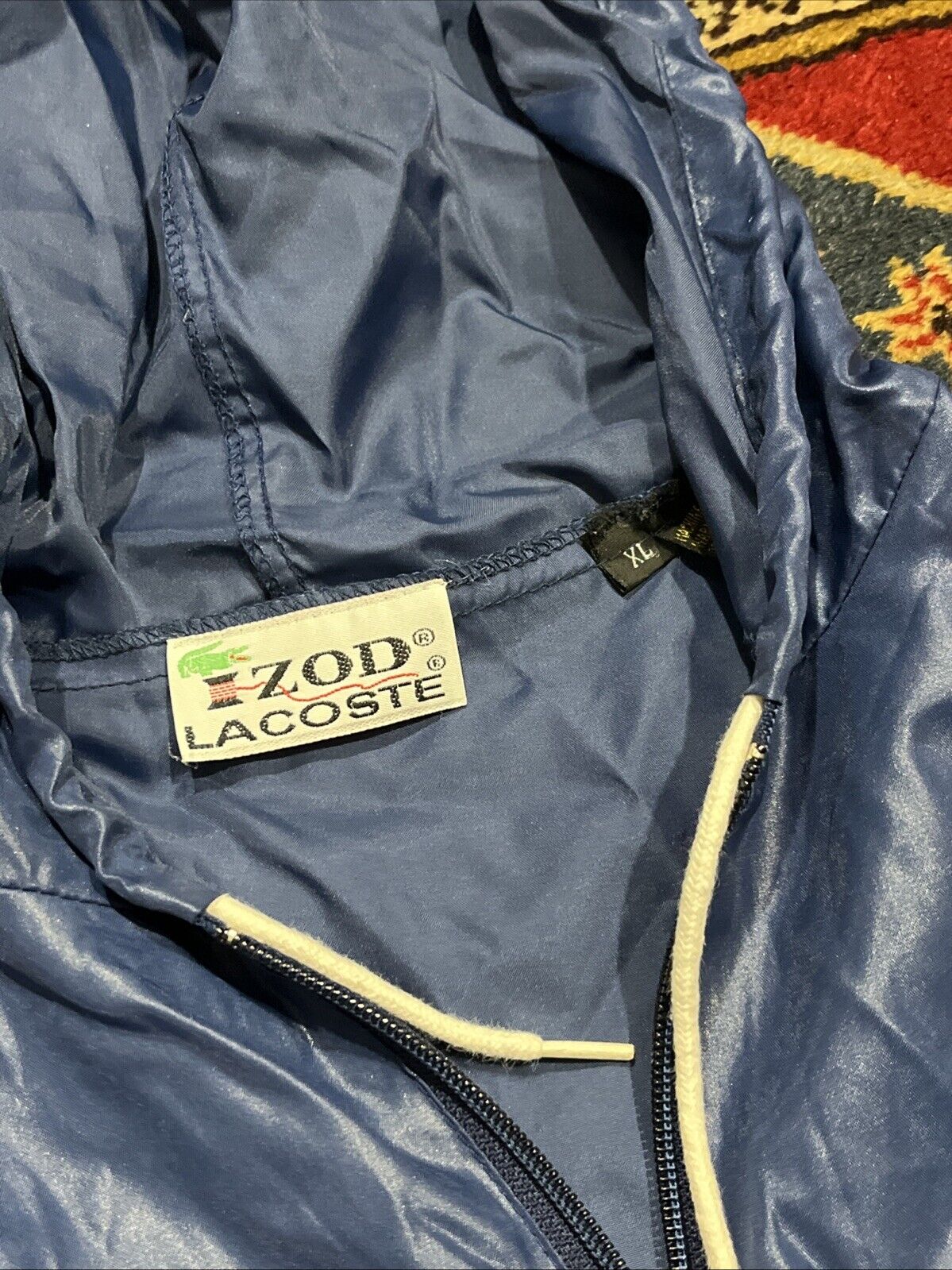 Vintage Izod Lacoste Rain Jacket Hoodie Blue Mens… - image 3