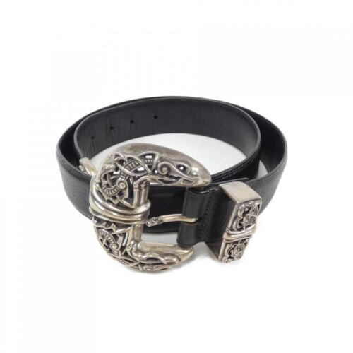 CHROME HEARTS Silver 925 leather black Belt #735 - image 1