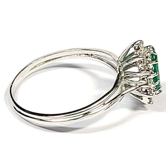 14k White Gold 1/3 Carat Green Emerald and Diamon… - image 2