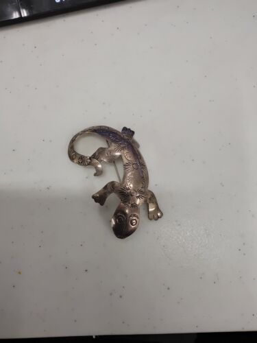 Native American Sterling Silver Lizard Brooch 6" - image 1