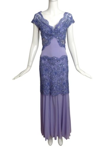 1990s Lilac Beaded Lace Gown, Size 8 - image 1