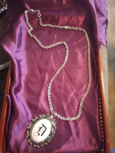 vintage antique silver tone initial pendant neckl… - image 1