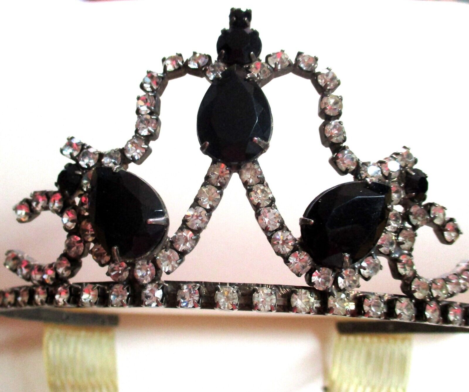 Vintage Black Stone and Rhinestone Tiara - image 2