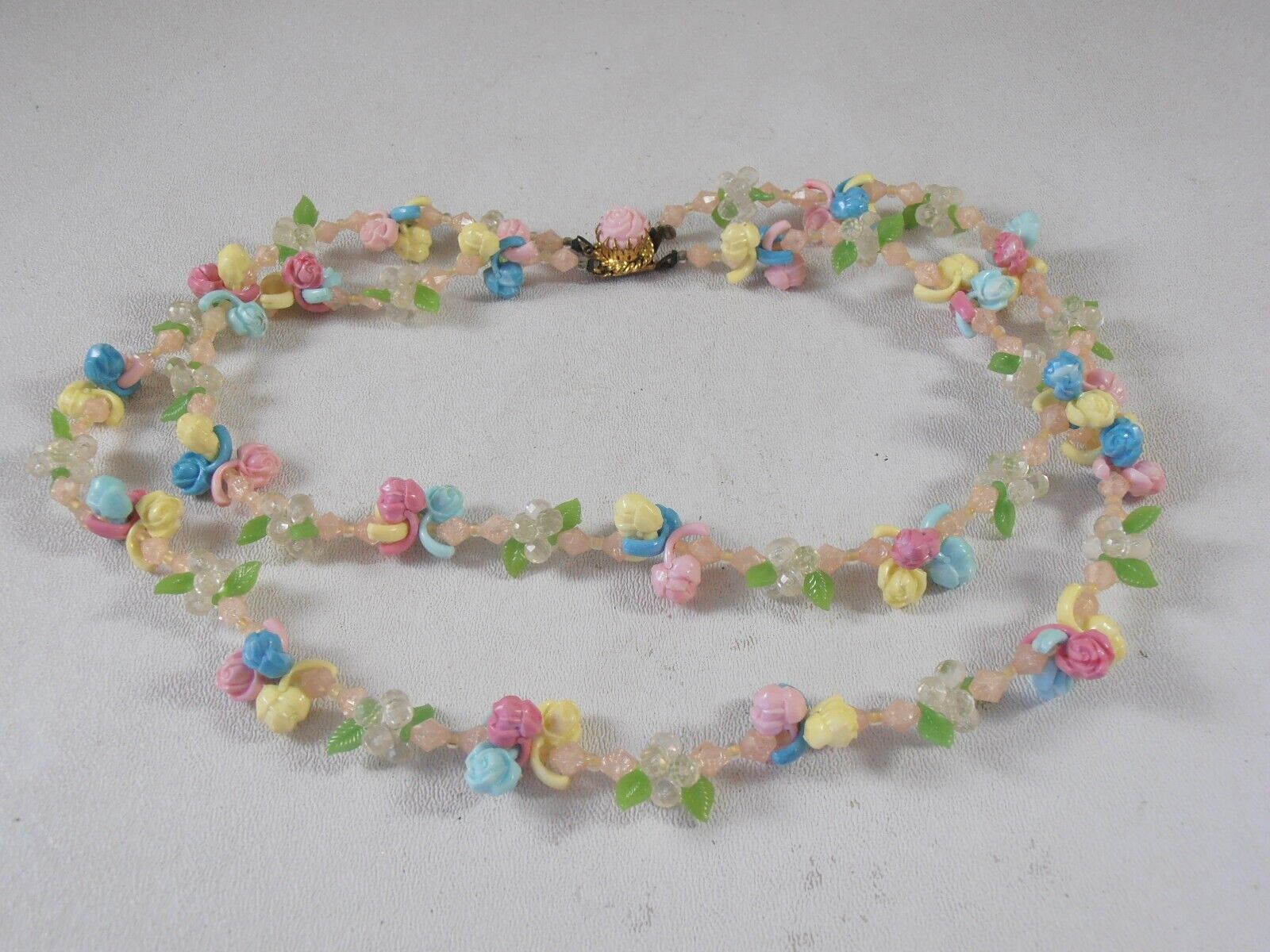 Vtg 1940s Plastic Pink Blue Fruit Salad Roses Mul… - image 4