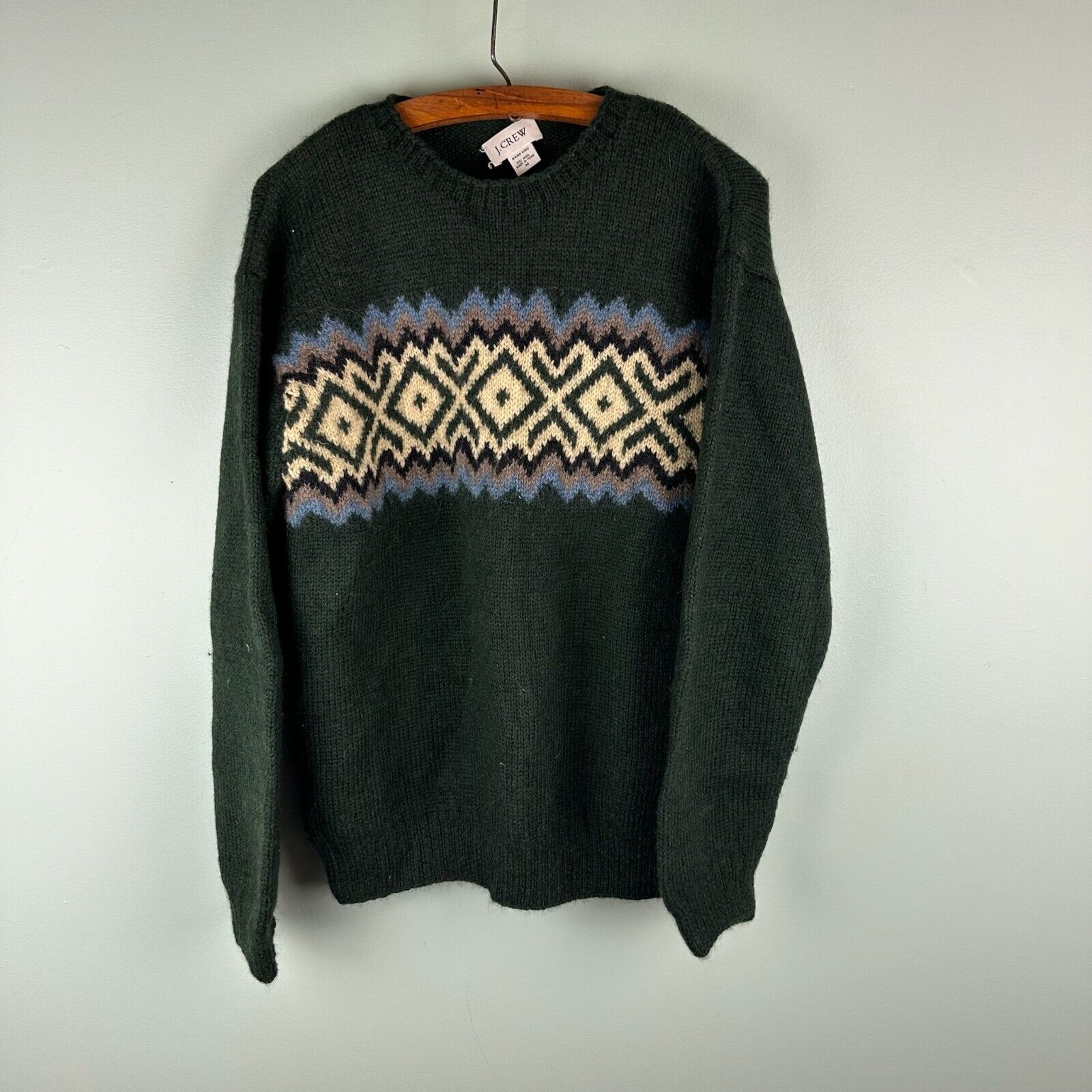 J. Crew Vintage Sweater Hand Knit 100% Wool Green… - image 1