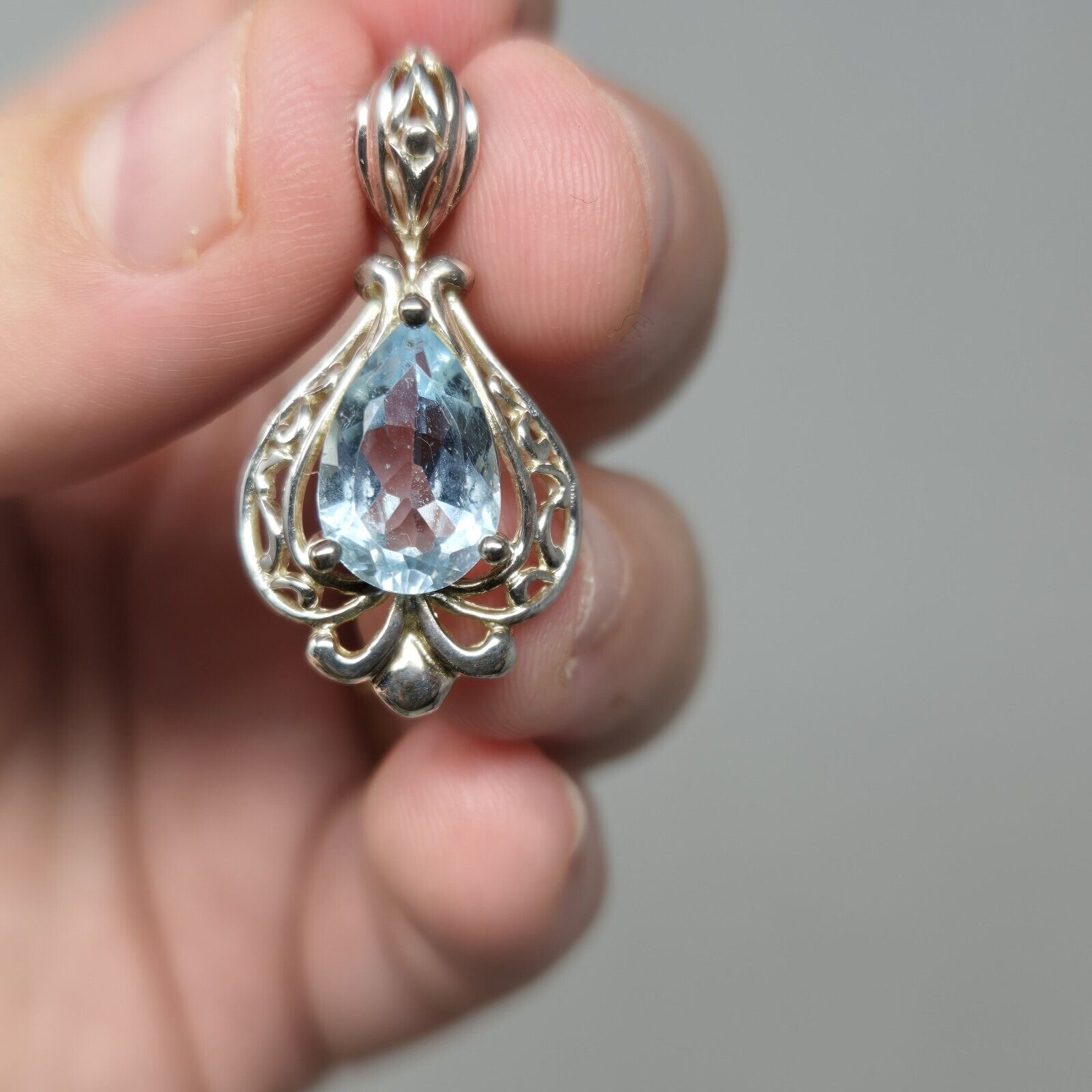 Vintage Sterling Silver Pendent Blue Gem Tear Dro… - image 7