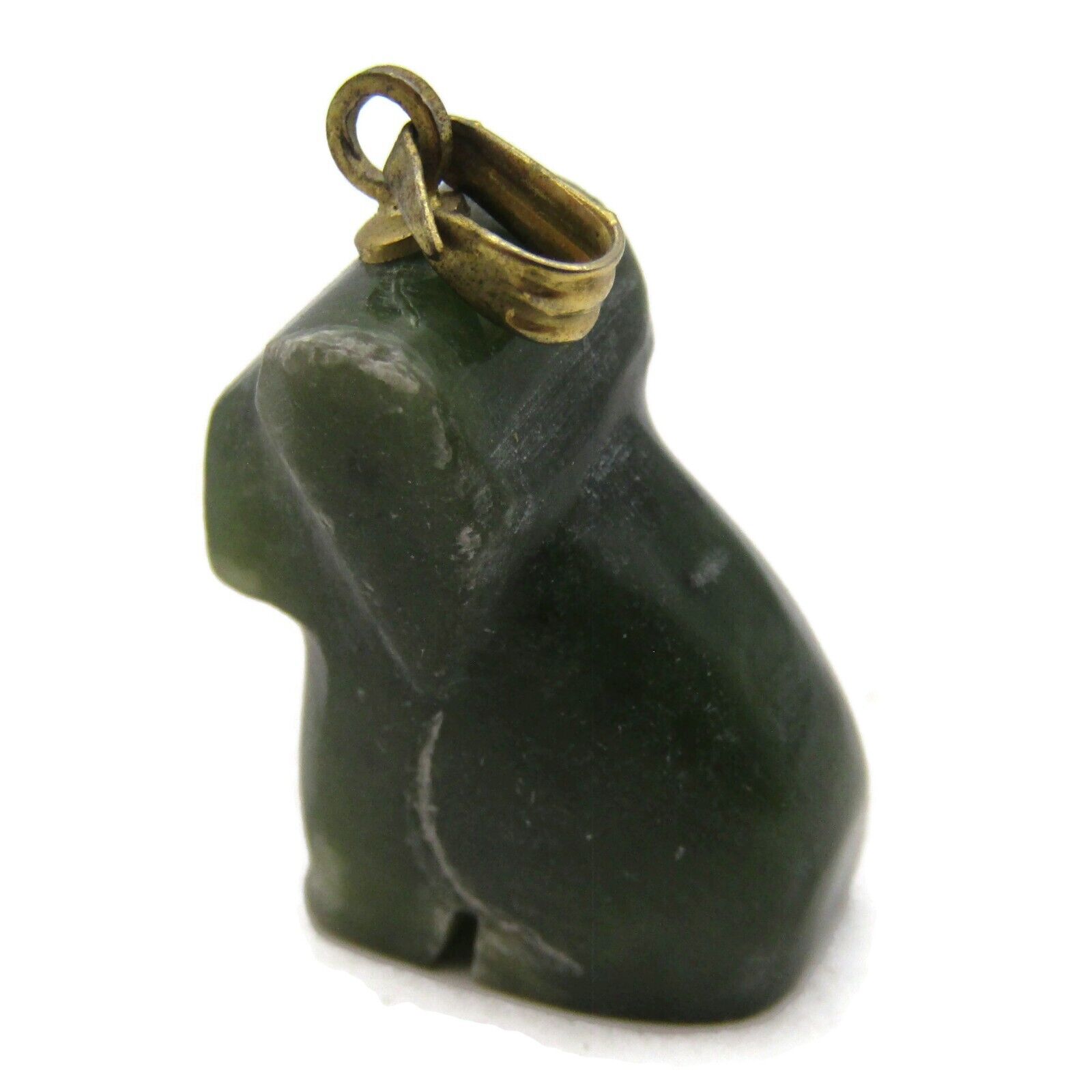 Dog Necklace Pendant Hand Carved Green Stone Vint… - image 2