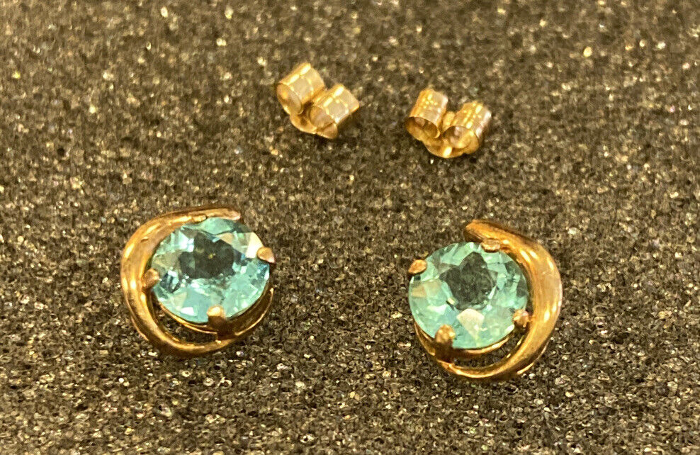 9ct yellow gold APATITE Round Stud Earrings plus … - image 2