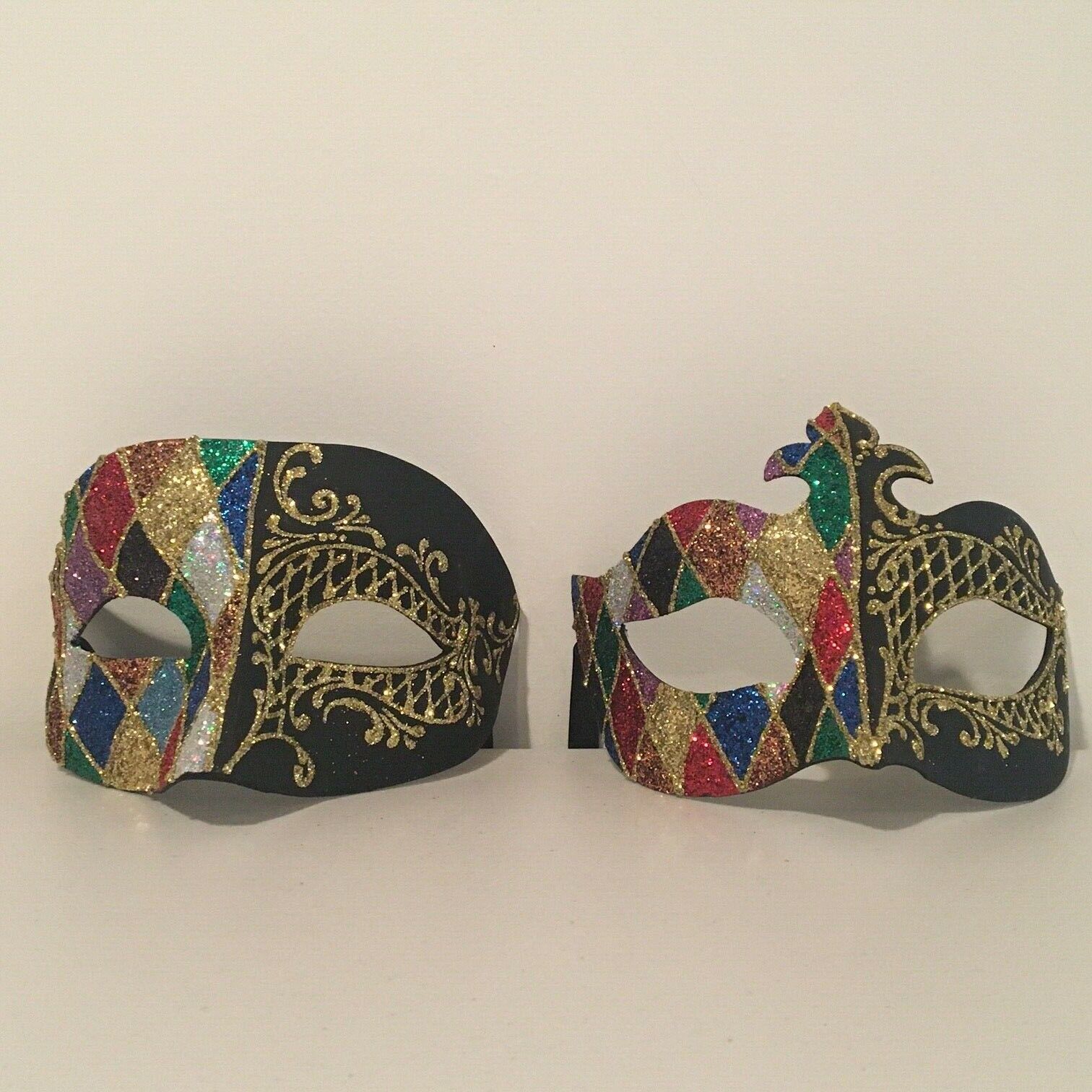 Authentic Venetian His & Hers Glitter Harlequin H… - image 1