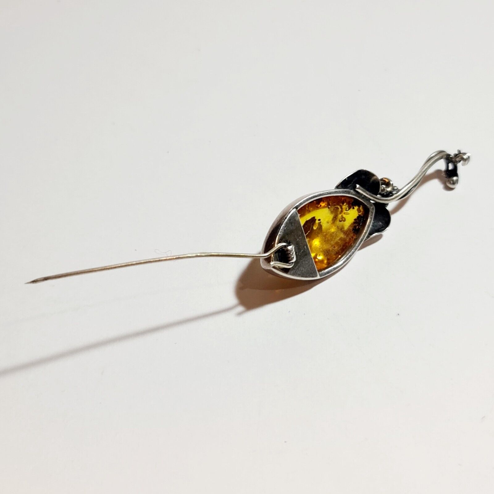 Vintage Sterling Silver Brooch with Baltic Amber … - image 10