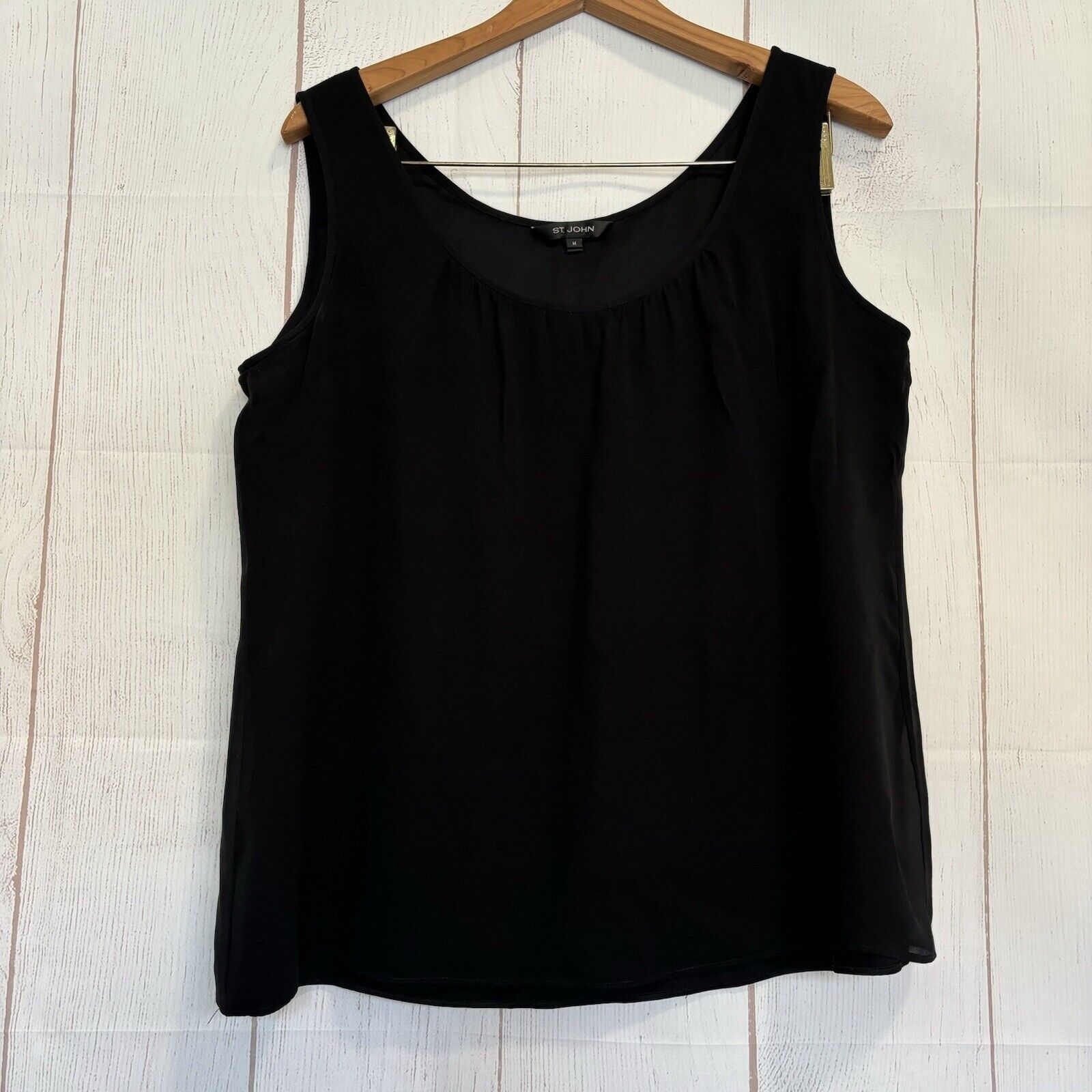 St John Shirt Women Medium Black Silk Shell Tank … - image 1