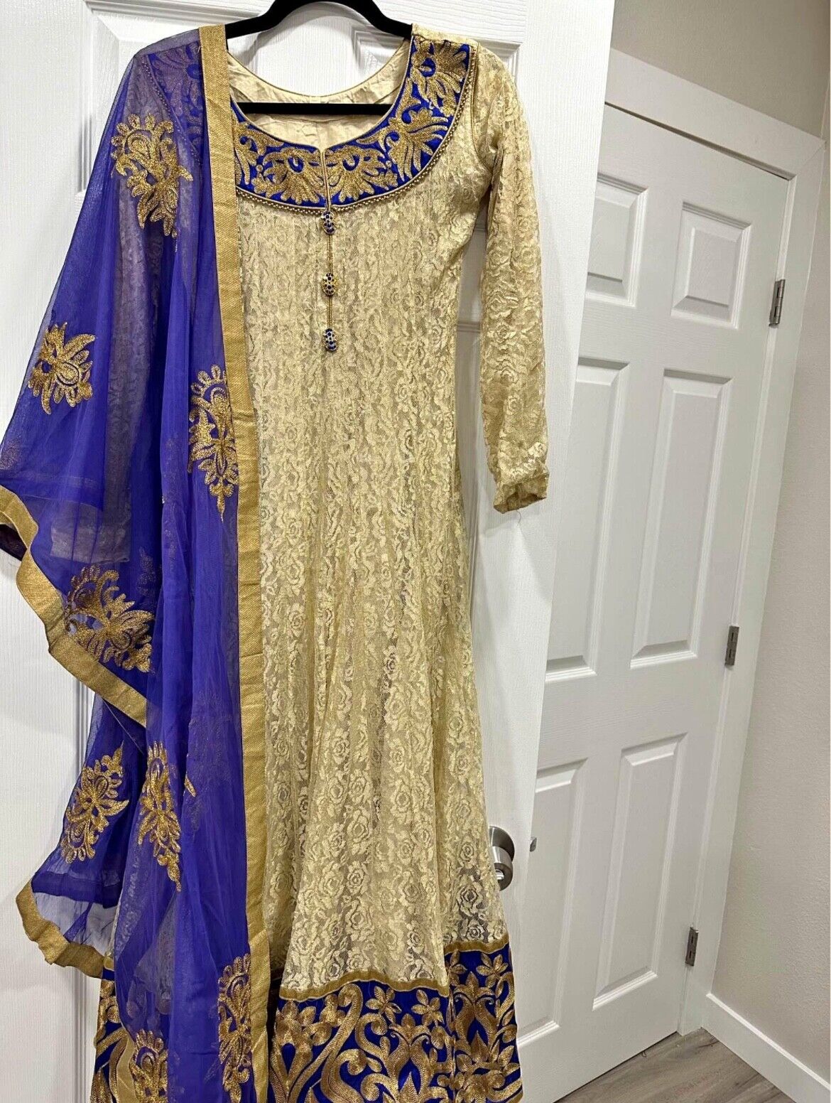 Beautiful Anarkali Style Gold and blue suit - image 1