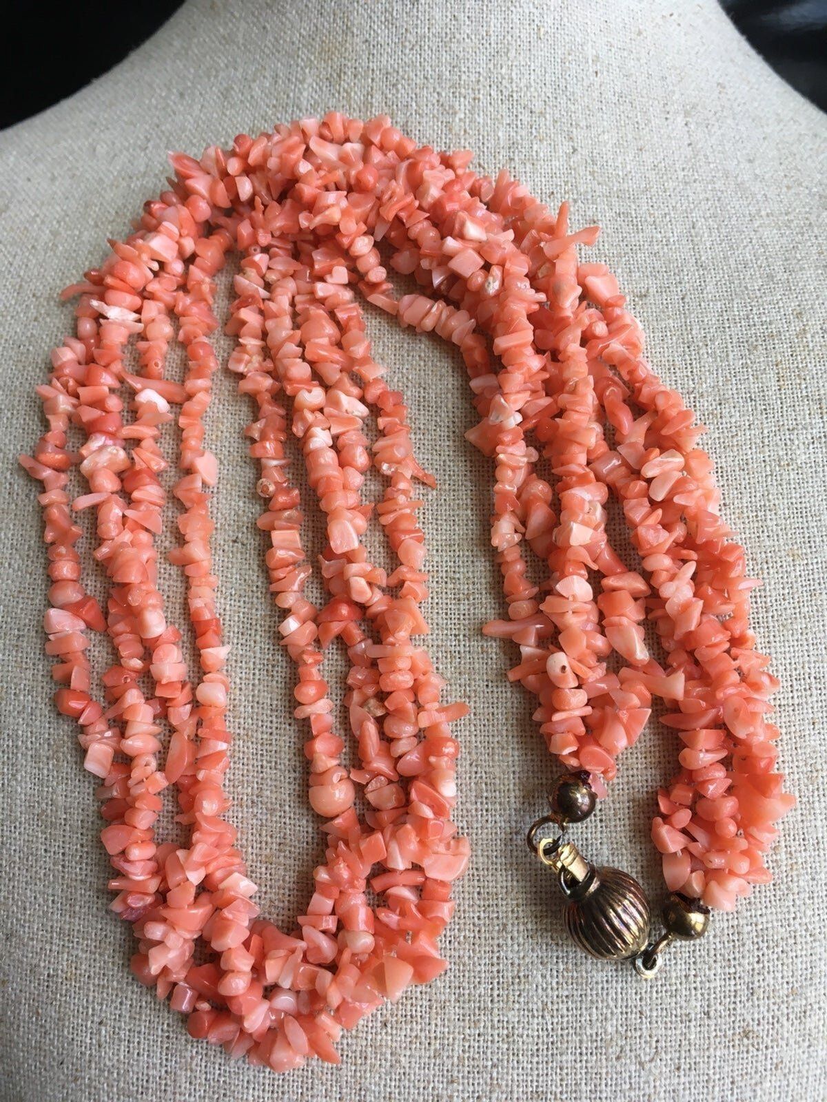 14k 925 multi strand real salmon coral Necklace - image 6