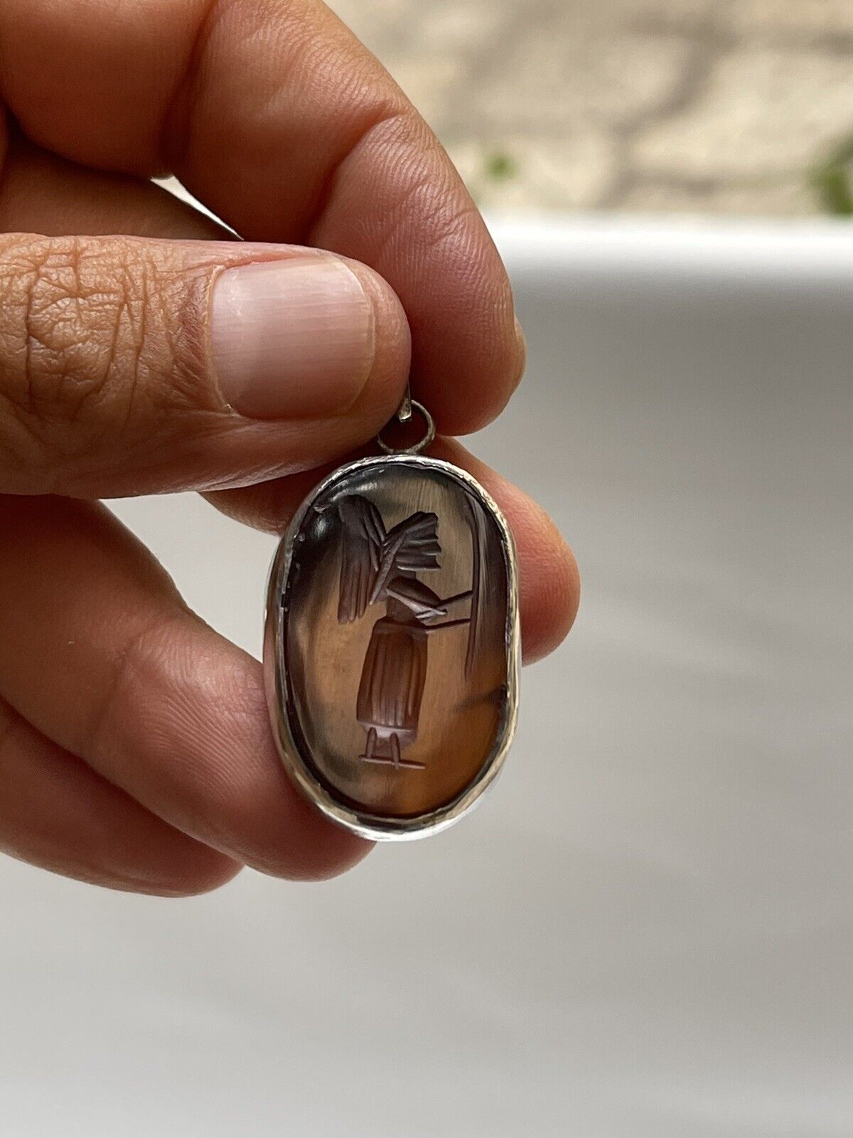 Antique hand carved Agate & silver pendant Persia… - image 2