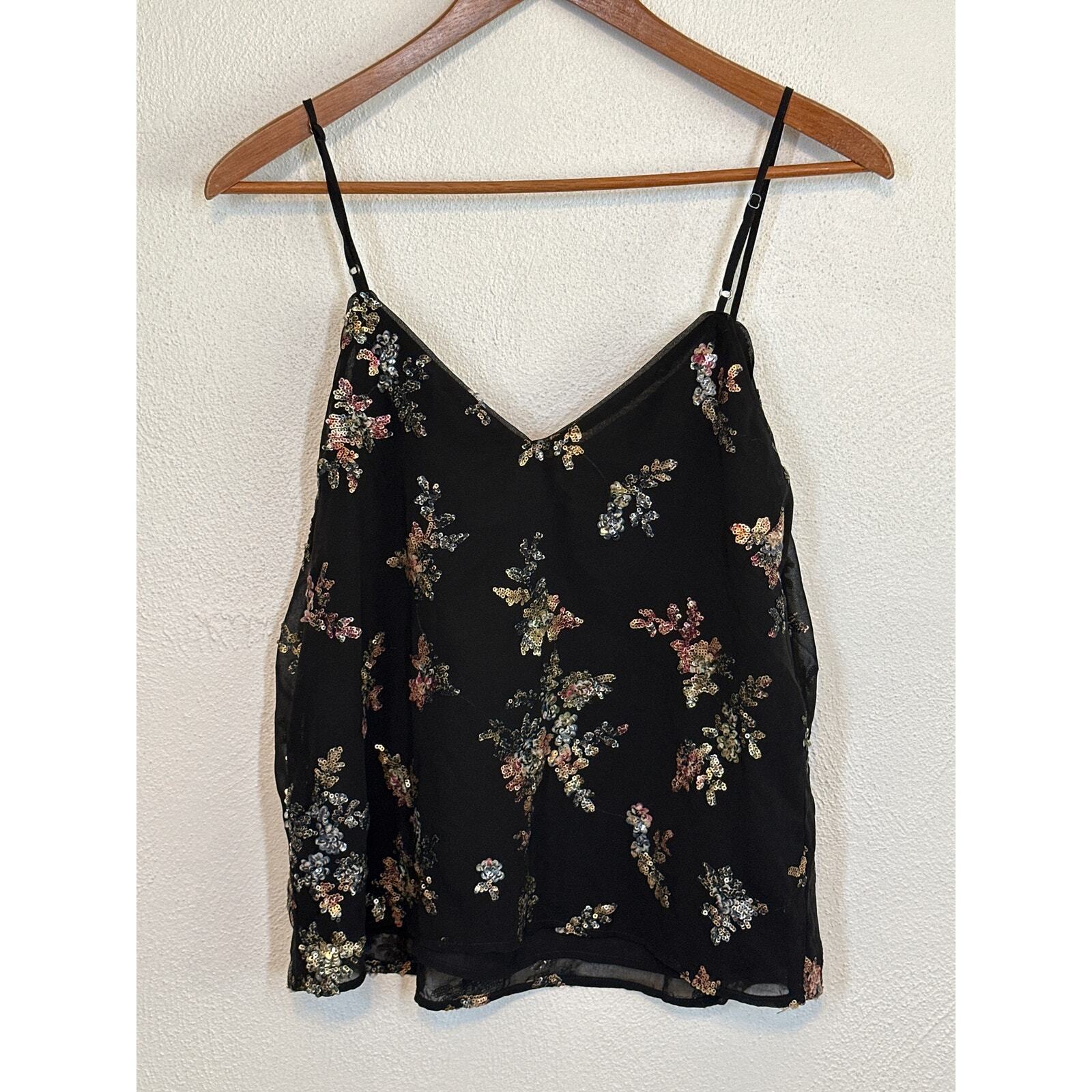 VTG Banana Republic Cami M Black Sequin Floral Y2… - image 6