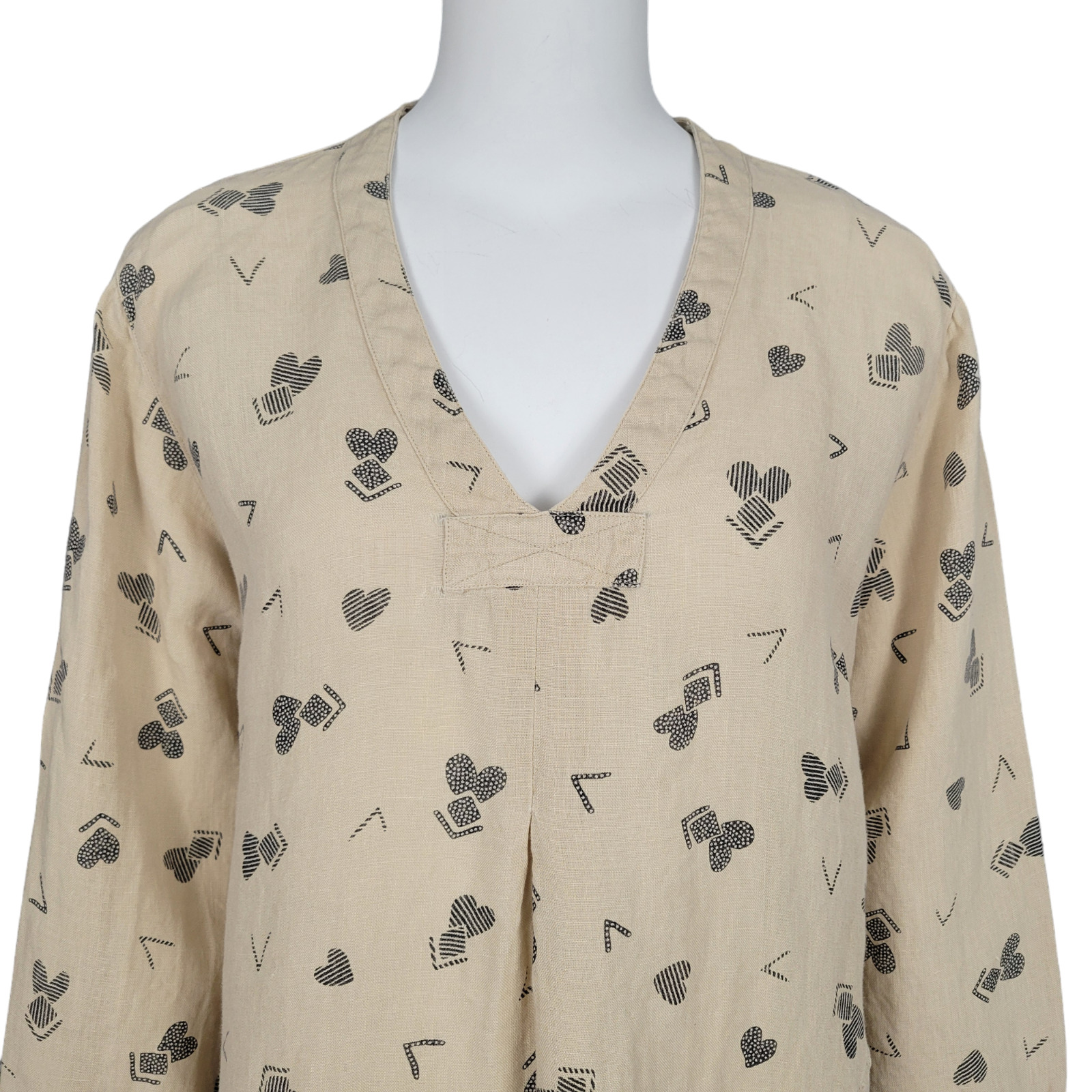 GUDRUN SJODEN Top M Beige Heart Print Linen 3/4 S… - image 2