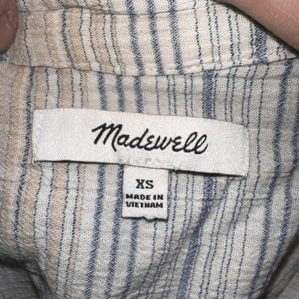 Madewell XS striped split neck textured cotton bl… - image 3