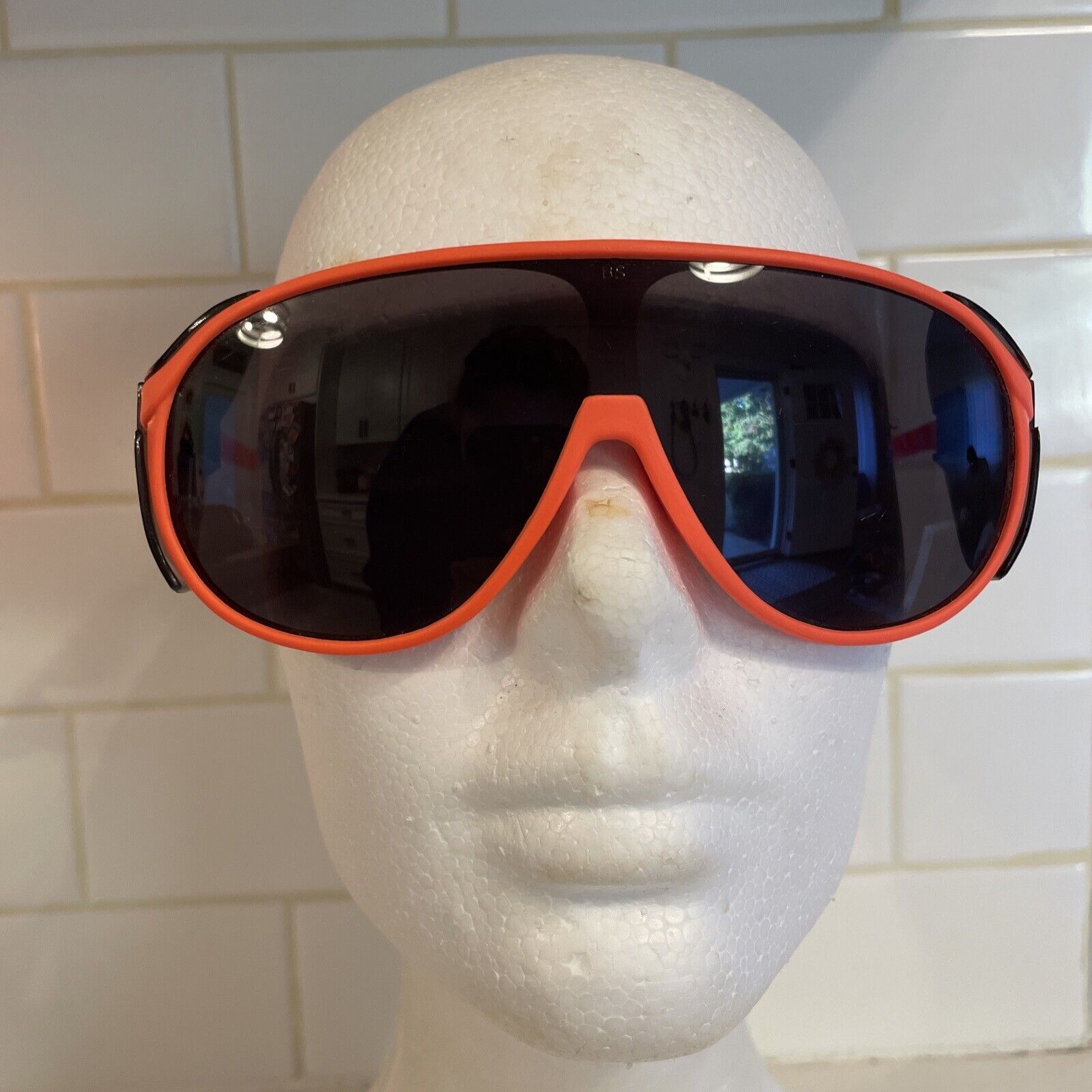 VTG Bouton Panalite Sunglasses Neon Orange Shield… - image 5