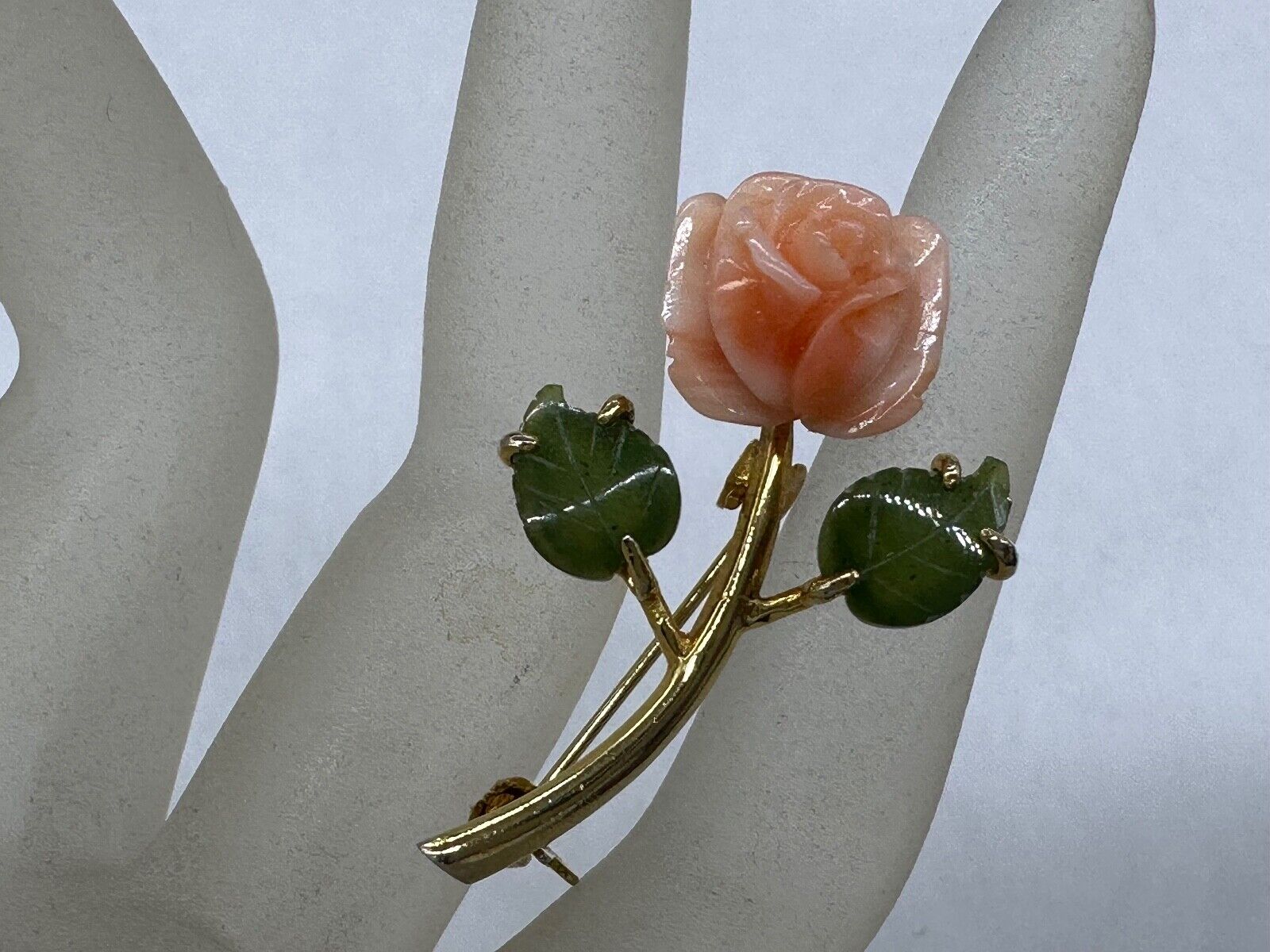 VINTAGE ESTATE GOLD PLATED SALMON PINK CORAL JADE… - image 9