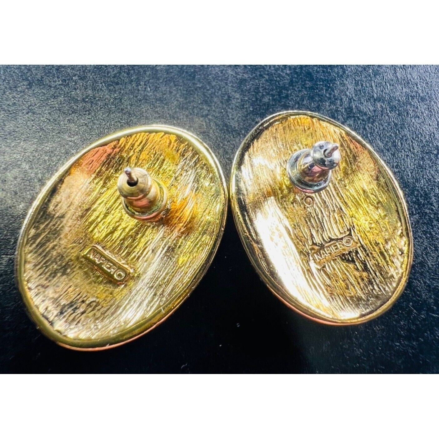 Vintage Napier Pierced Earrings Oval Gold Tone Br… - image 3