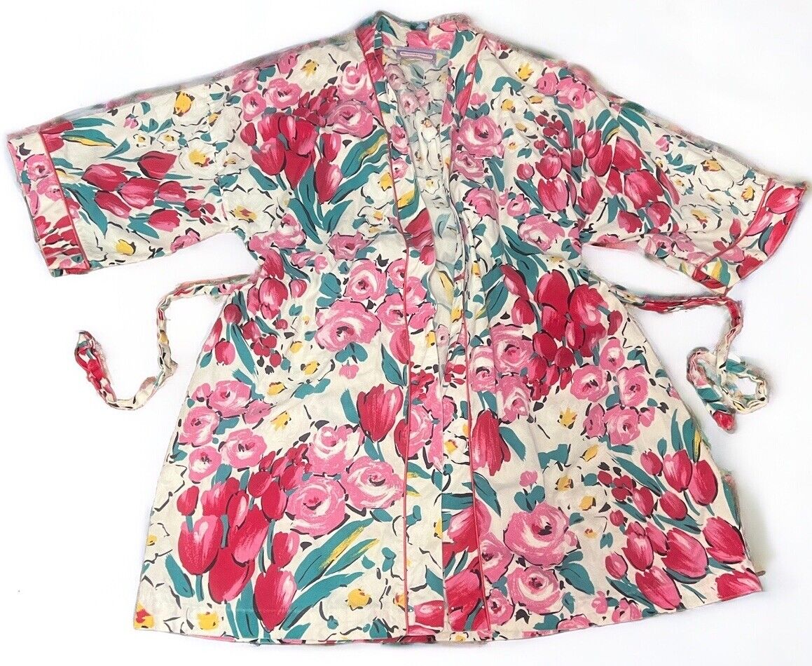 Pink Tulip Rose Floral Print Robe Boho Beach Cove… - image 2