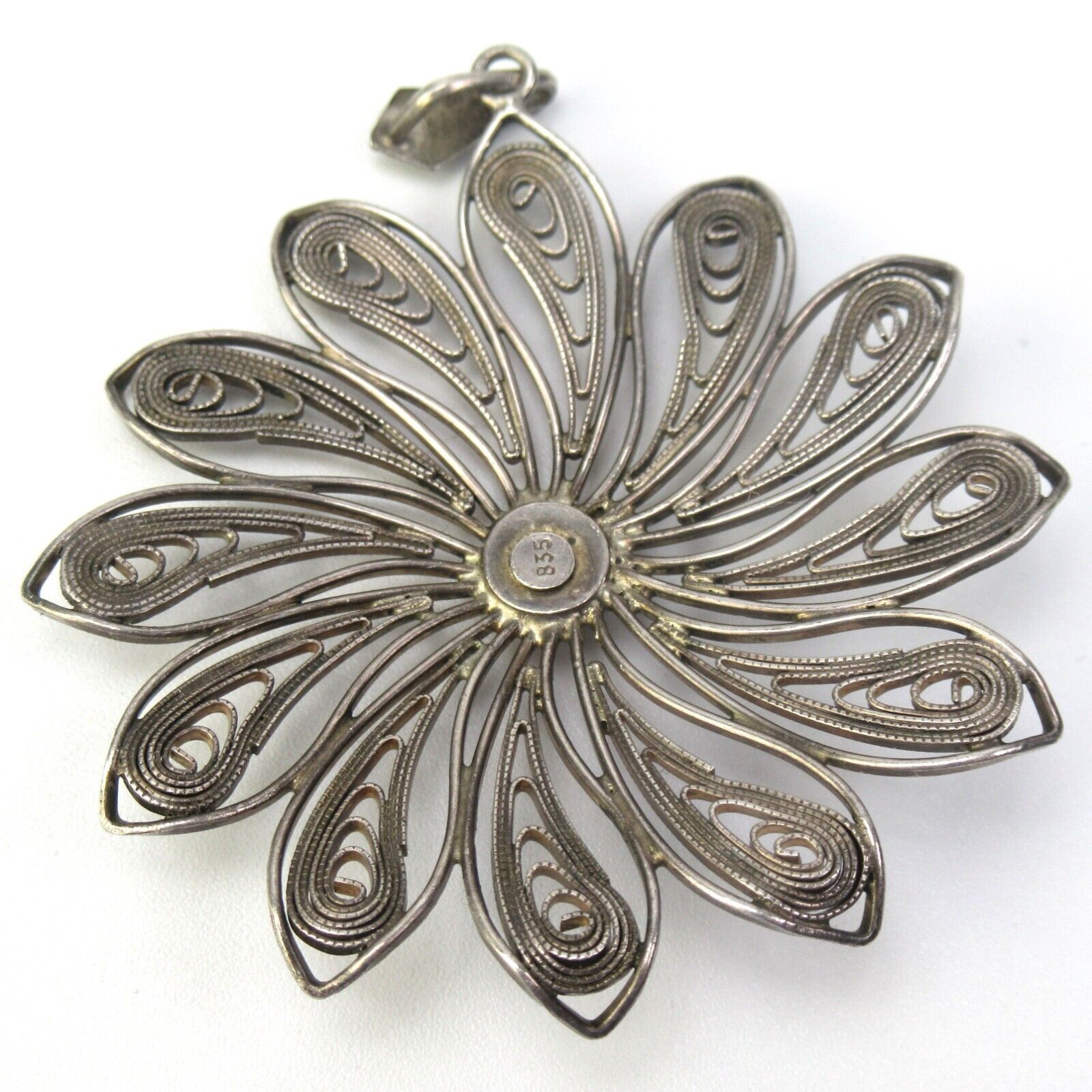 Vintage Art Deco 835 Silver Floral Filigree Penda… - image 3