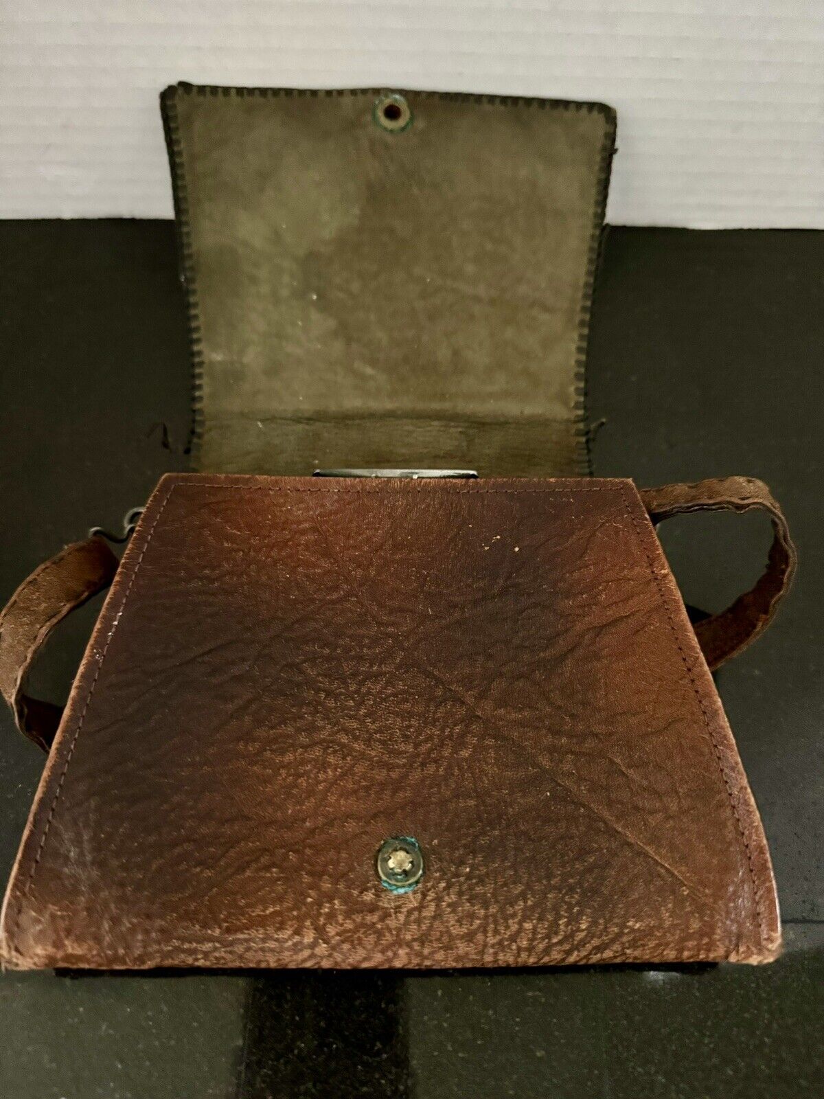 Antique 1920s Small Brown Leather Purse With Tool… - image 11