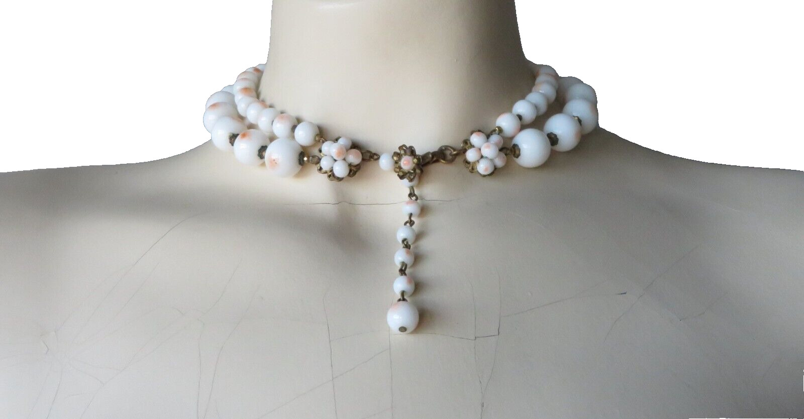 Miriam Haskell Signed Dual Strand Mottled peach/w… - image 7