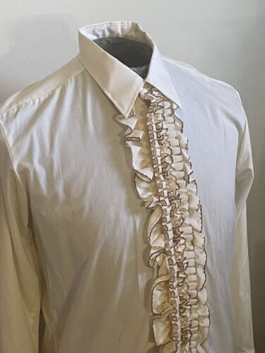 Vtg 70s 80s Light Tan Brown Formal Tuxedo Ruffle … - image 1