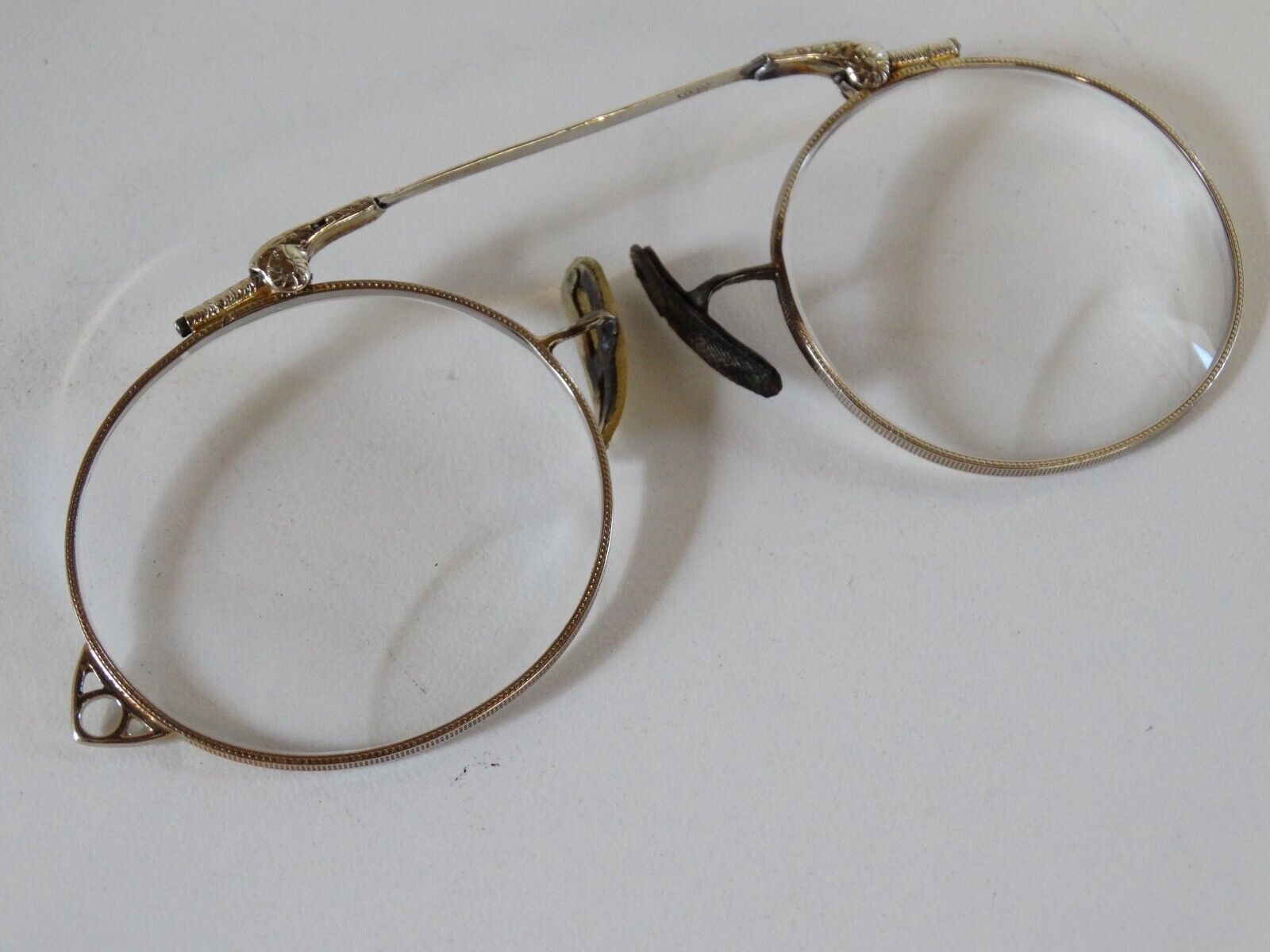 antique LORGNETTE GLASSES 14K spring bi focal lens - image 2