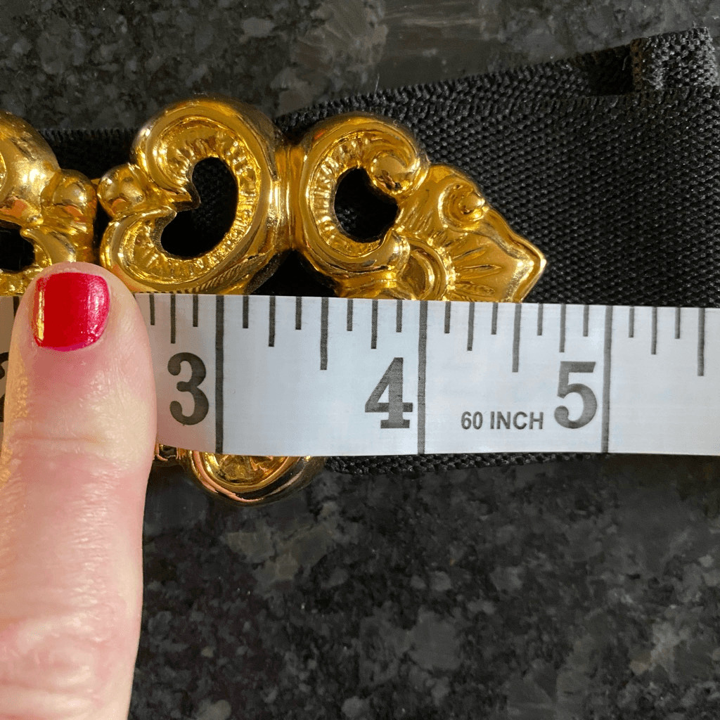 1980’s Glam Stretch Belt Gold Filagree Buckle - image 6