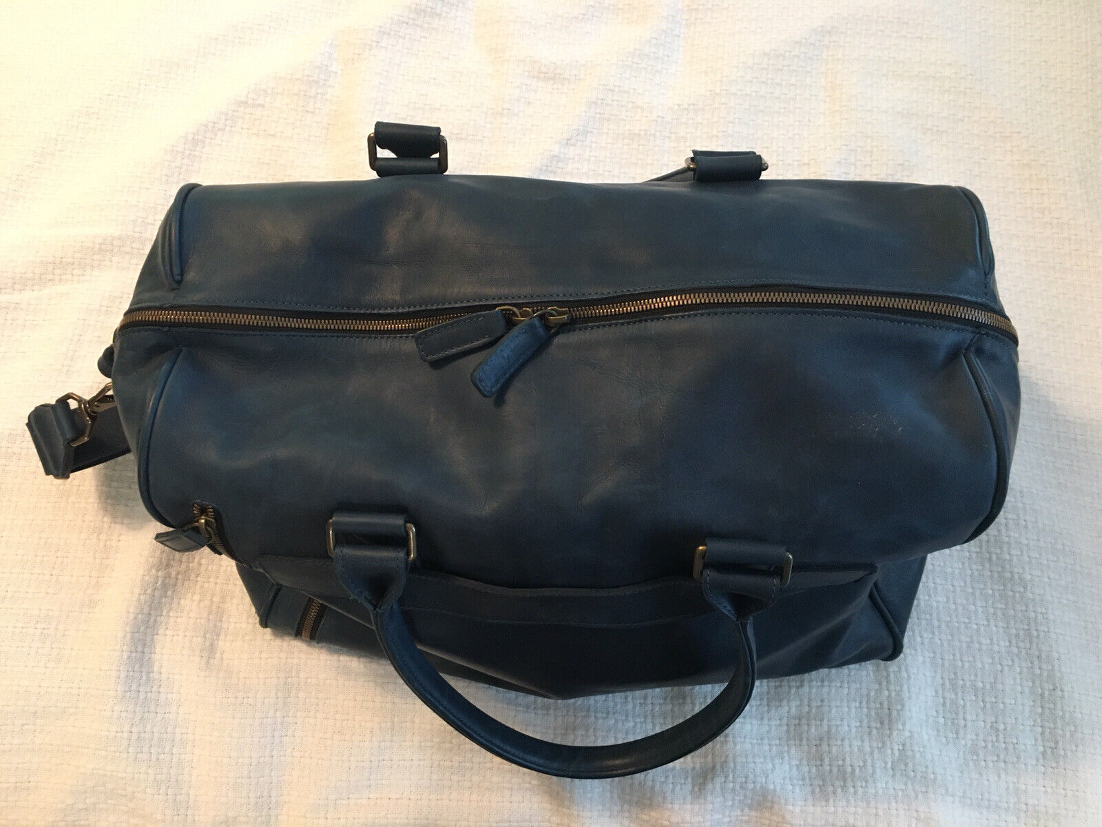 MOORE & GILES Blue Leather BOOKER CABIN Duffel Ov… - image 5