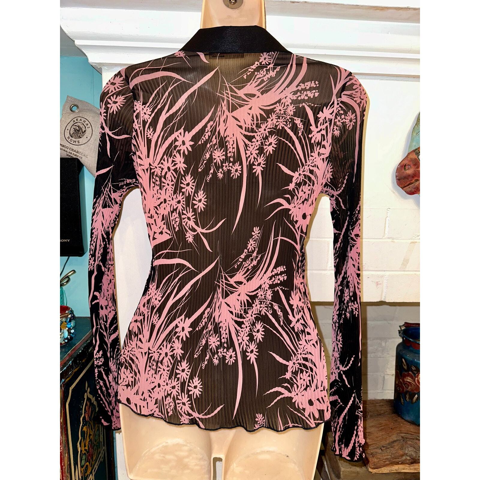 VINTAGE PRADA WILDFLOWER BLACK & PINK PRINT BLOUS… - image 2