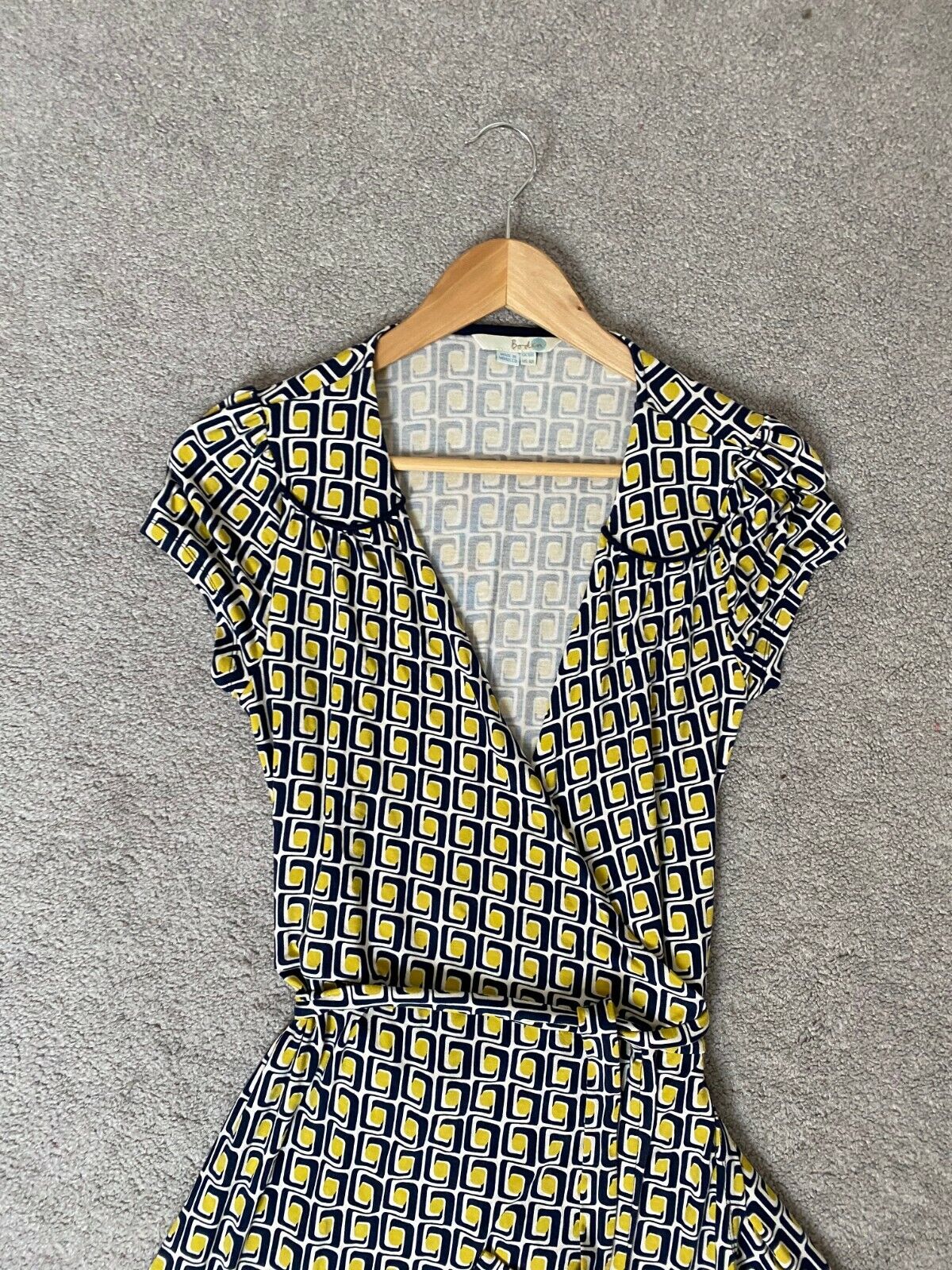 BODEN Wrap Dress sz 6 Vintage Geometric Blue Lime… - image 3