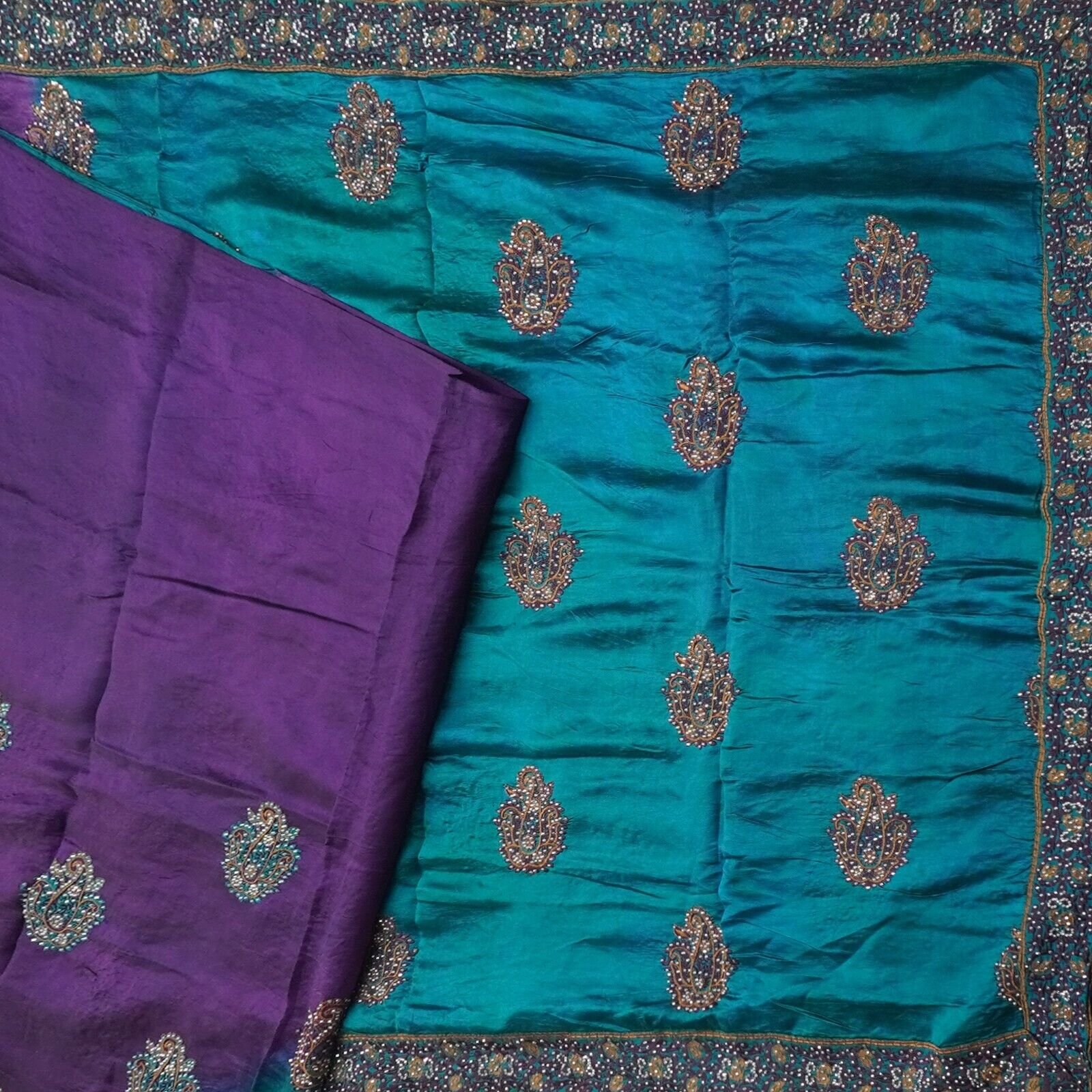 Vintage Purple Saree 100% Pure Silk Hand Embroide… - image 3