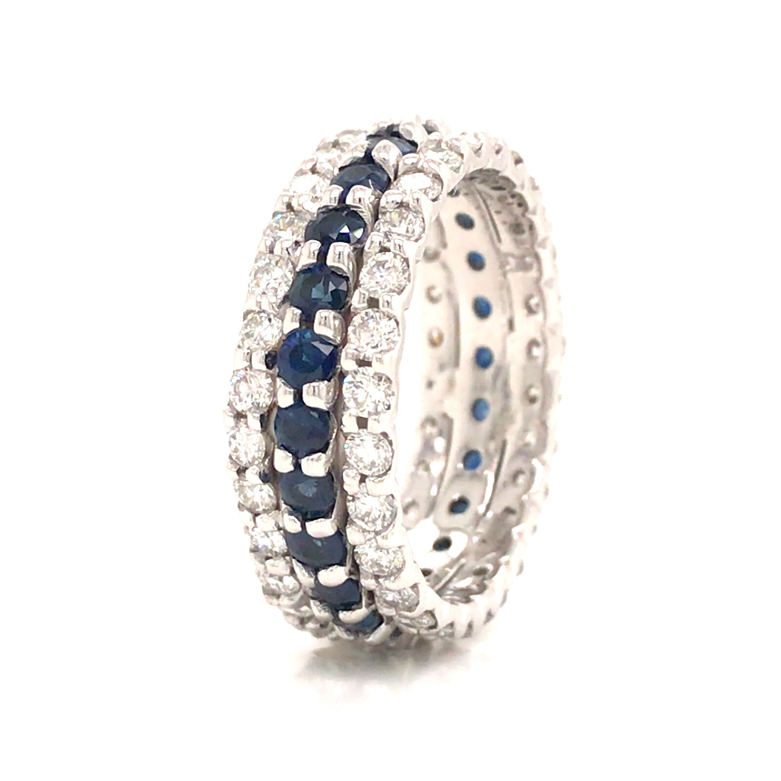 14K Diamond and Sapphire 3-Row Eternity Band Whit… - image 2