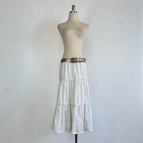 Vintage 90s Y2k White Tiered Maxi Skirt Boho Indi… - image 1